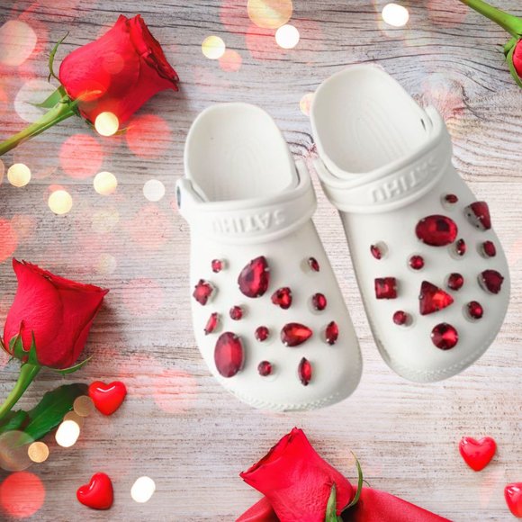 Ruby Red Glass Rhinestone Shoe Charms - Picture 8 of 10